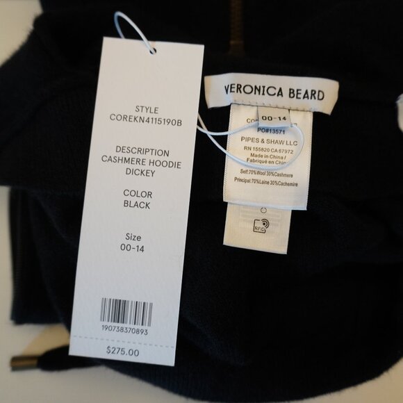 Veronica Beard Black Cashmere Hoodie Dickey New Tag $275 - Picture 3 of 3